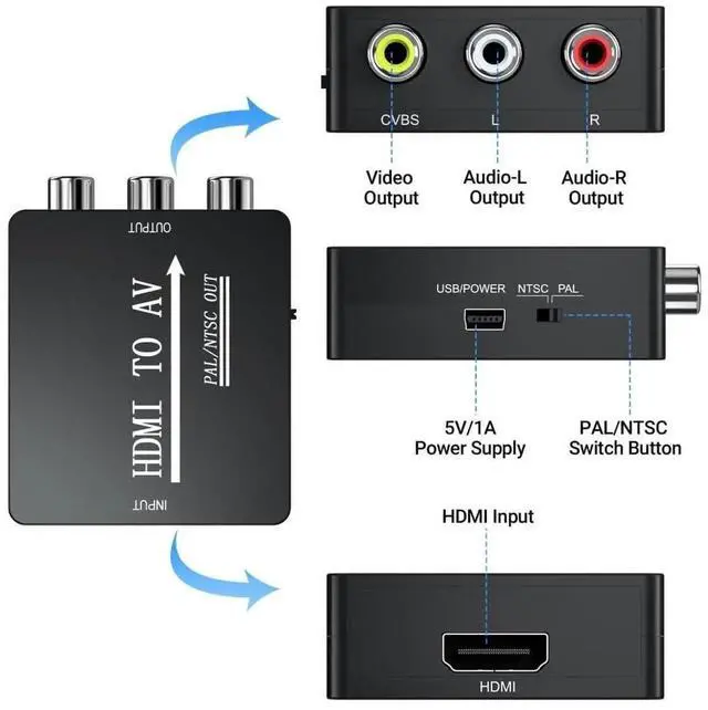 Alt view image 2 of 7 - BUCIER HDMI to AV Converter, HDMI to RCA Converter, Supports PAL/NTSC for Apple TV, Roku, Fire Stick, Blu-ray, DVD Player, Older TV, Projector, (Single)