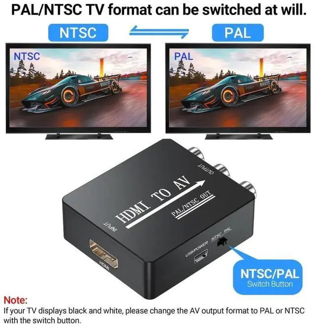 Alt view image 4 of 7 - BUCIER HDMI to AV Converter, HDMI to RCA Converter, Supports PAL/NTSC for Apple TV, Roku, Fire Stick, Blu-ray, DVD Player, Older TV, Projector, (Single)
