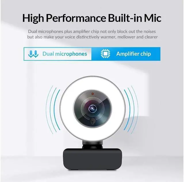 Alt view image 3 of 5 - 1080P HD Webcam Built in Adjustable Ring Light and Mic. Advanced autofocus AF Web Camera for Google Meet Xbox Gamer Facebook YouTube Streamer
