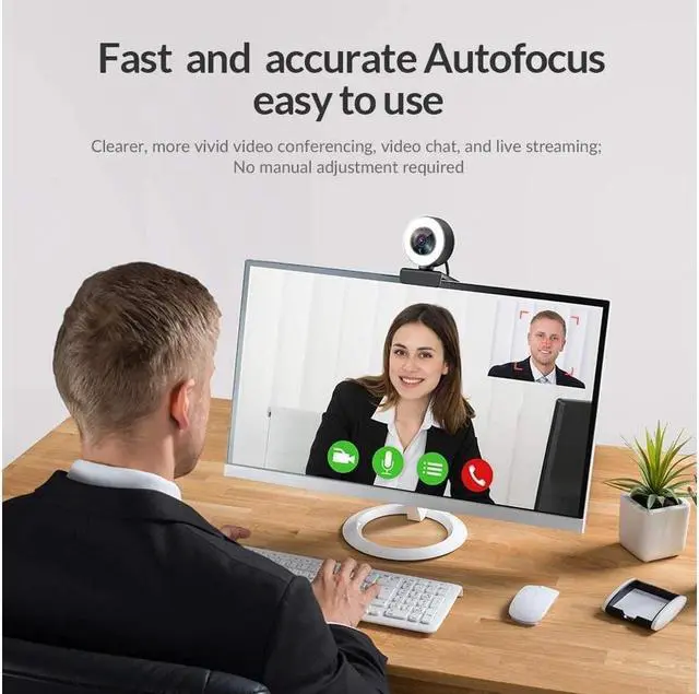 Alt view image 4 of 5 - 1080P HD Webcam Built in Adjustable Ring Light and Mic. Advanced autofocus AF Web Camera for Google Meet Xbox Gamer Facebook YouTube Streamer