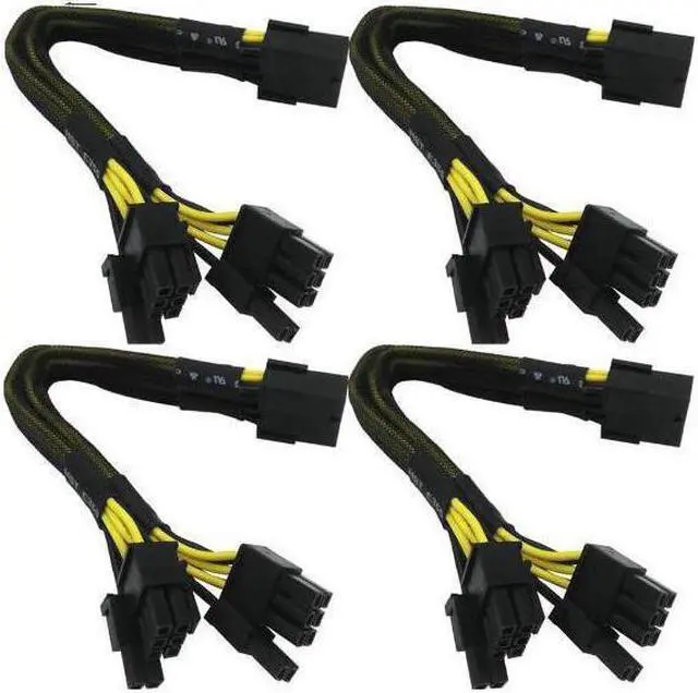 Main image of 18 Gauge 8-Pin Female to Dual 8 Pin (6+2) Male 30.5 cm (12-inch) 18 AWG PCI-E GPU Miner Graphics Video Card VGA Sleeved Braided Woven Extension Power Cable Splitter Black Swan Mining 4/Pack