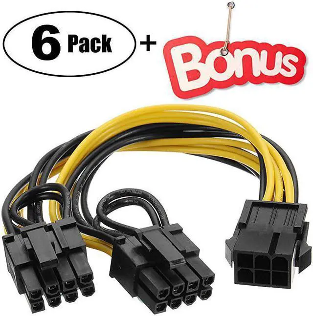 Alt view image 2 of 4 - PCI-e 6 Pin to Dual PCIe 8 Pin (6+2) Graphics Card PCI Express Power Adapter GPU VGA Y-Splitter Extension Cable Mining Video Card Sleeved Power Cable 9 inches 6 Pack +Bonus