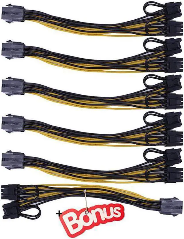 Main image of PCI-e 6 Pin to Dual PCIe 8 Pin (6+2) Graphics Card PCI Express Power Adapter GPU VGA Y-Splitter Extension Cable Mining Video Card Sleeved Power Cable 9 inches 6 Pack +Bonus