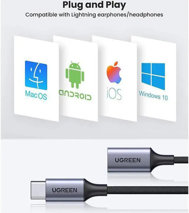 Alt view image 3 of 7 - UGREEN USB-C to Lightning Audio Adapter Cable USB Type C Male to Lightning Female Headphones Converter for iPad/MacBook/USB C Phones to Connect with Lightning Earphones Support Call