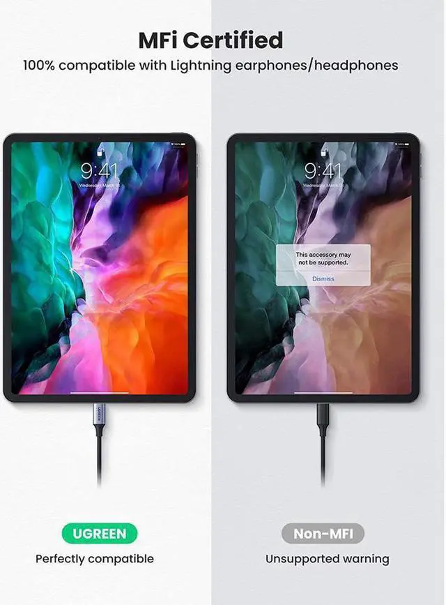 Alt view image 4 of 7 - UGREEN USB-C to Lightning Audio Adapter Cable USB Type C Male to Lightning Female Headphones Converter for iPad/MacBook/USB C Phones to Connect with Lightning Earphones Support Call