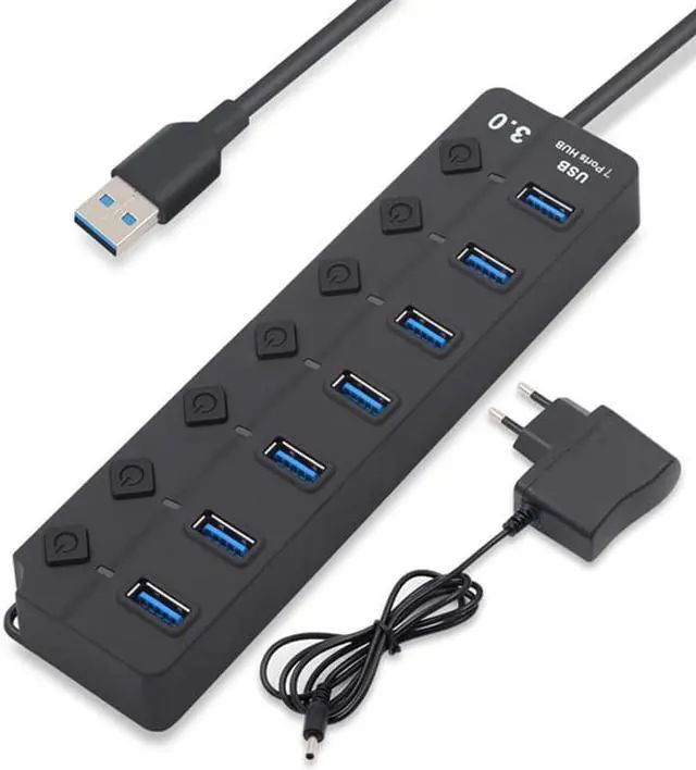 Alt view image 3 of 3 - 7 port usb3.0 hub independent key switch USB3.0 hub splitter one drag seven extender with power supply