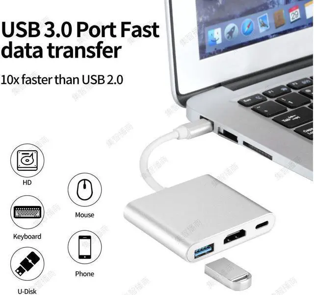 Alt view image 4 of 7 - USB C to HDMI Adapter, USB 3.1 Type-C Hub to HDMI 4K+USB 3.0+USB-C Charging Port, Macbook/iMac HDMI Adapter,USB-C Digital AV Multiport Adapter for MacBook Pro/ iPad Pro/S8+/S9+/Projector/Monitor