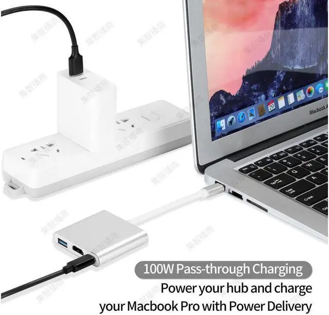 Alt view image 5 of 7 - USB C to HDMI Adapter, USB 3.1 Type-C Hub to HDMI 4K+USB 3.0+USB-C Charging Port, Macbook/iMac HDMI Adapter,USB-C Digital AV Multiport Adapter for MacBook Pro/ iPad Pro/S8+/S9+/Projector/Monitor