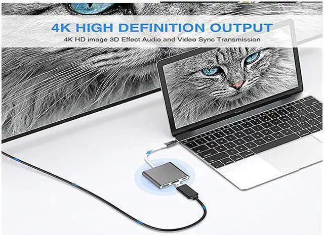Alt view image 3 of 7 - USB C/Type C to HDMI Adapter, Thunderbolt 3 to HDMI 4K Adapter, USB-C Digital AV Multiport Adapter for Mac/ MacBook/iPad Pro/ S20/S10+/Projector with USB 3.0 Port and PD Quick Charging Port