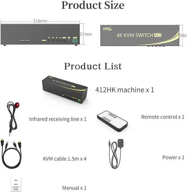 Alt view image 7 of 7 - HDMI KVM Switch 4 in 2 Out Dual Monitor Extended Display 4K @60Hz 4:4:4 with Audio and USB 2.0 Hub Sharing PC Monitor Keyboard Mouse Switcher