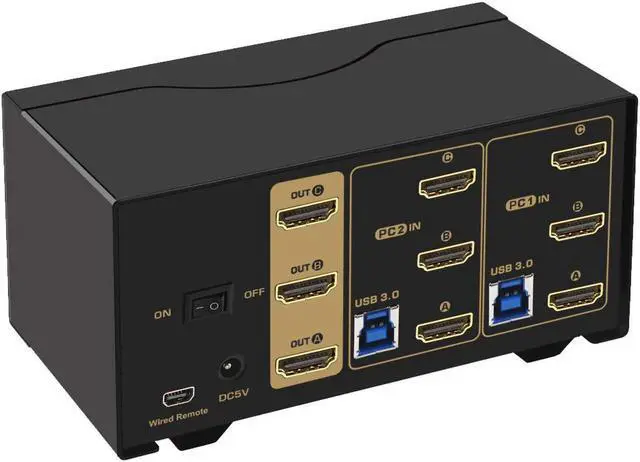 Alt view image 2 of 7 - USB 3.0 HDMI KVM Switch Triple Monitor 2 Port Extended Display 4K 60Hz with Cables and Audio 923HUA-3