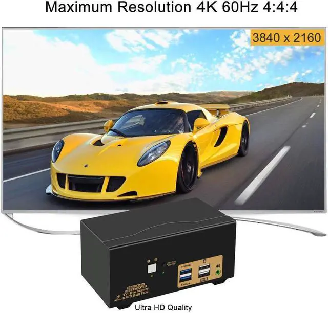 Alt view image 6 of 7 - USB 3.0 HDMI KVM Switch Triple Monitor 2 Port Extended Display 4K 60Hz with Cables and Audio 923HUA-3