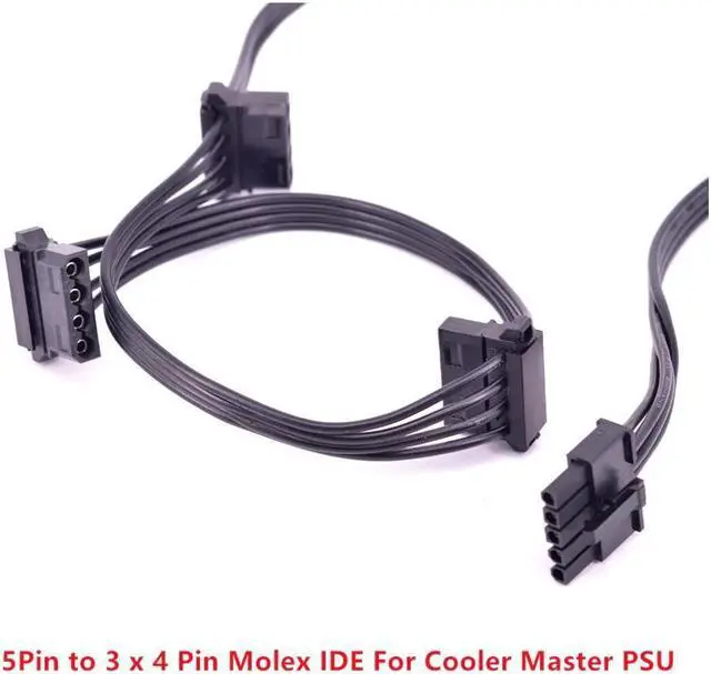 Alt view image 3 of 3 - 5Pin to 3 IDE 4Pin Angled Molex Power Supply Cable for Cooler Master MWE Gold 550 650 750 V550 V650 V700 V850 Platinum Silent Pro Gold 1200W M1000 M850 M700 M600 1000W 850W Hybrid PSU Modular