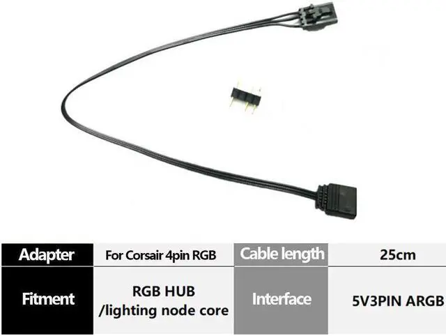 Alt view image 2 of 6 - Adapter cable For Corsair RGB Fan (4-pin) to Asus Aura/MSI Mystic Light Addressable RGB