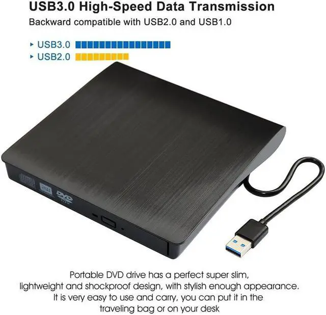 Alt view image 3 of 7 - External Optical CD Drive, USB 3.0 Portable CD/DVD +/-RW Slim DVD/CD ROM Rewriter Burner Reader Player For Laptop Desktop PC dvd burner dvd portatil Windows Linux OS Apple Mac