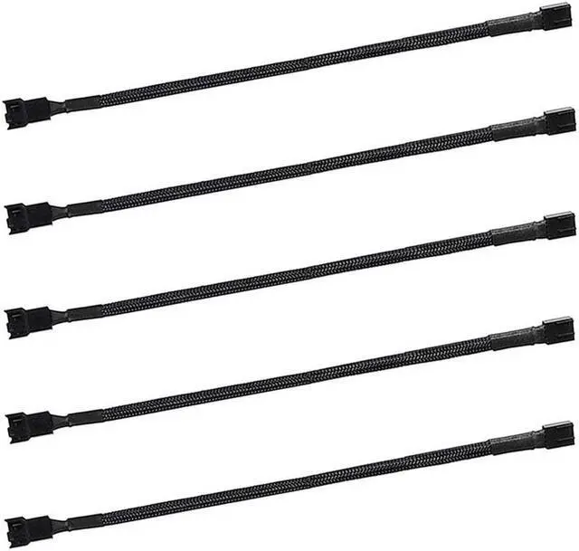Main image of 5 Pack- 11.8 inch PWM Fan Extension Cable PC Fan Extension Cable Compatible with ATX Case 3 Pin & 4 Pin Cooling Fans Durable Black Nylon Braided Case Fan Extension Cable