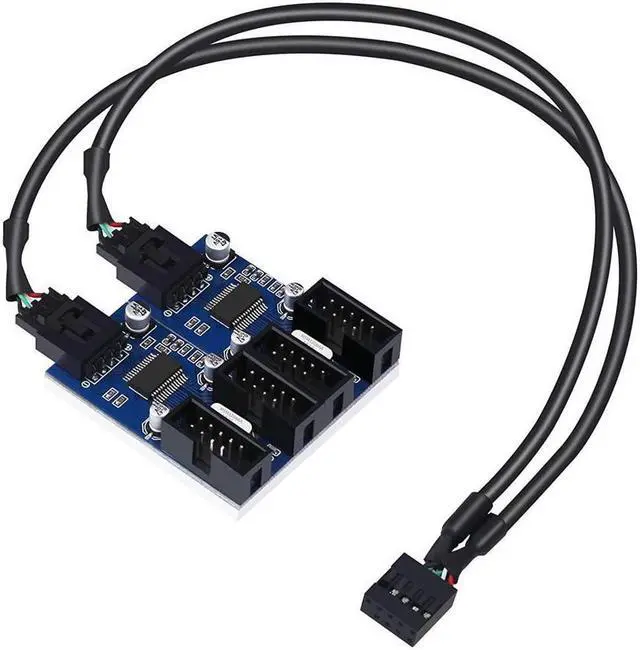 Alt view image 2 of 7 - 4 in 1 Internal USB Splitter Cable, Electop 9 pin USB Header Male 1 to 4 Female Extension Connector Adapter, USB 2.0 HUB Connector Port Multiplier PWM Fan Splitter Cable (30cm/0.98ft)