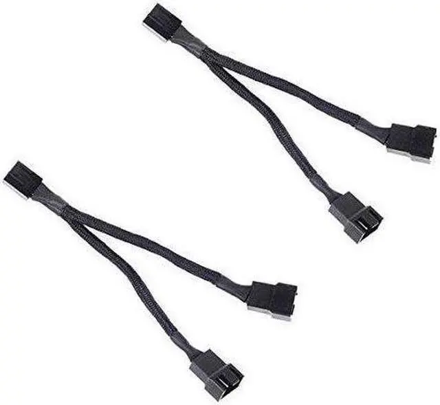 Main image of Black Sleeved PWM Fan Splitter Cable 1 to 2 Converter, 2 Pack