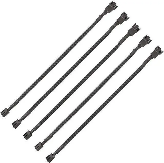 Main image of PWM Fan Extension Cable - 10.5 inch PC Fan Extension Cable Compatible with ATX Case 3 Pin & 4 Pin Cooling Fans. Durable Black Nylon Braided Case Fan Extension Cable (5 Pack)