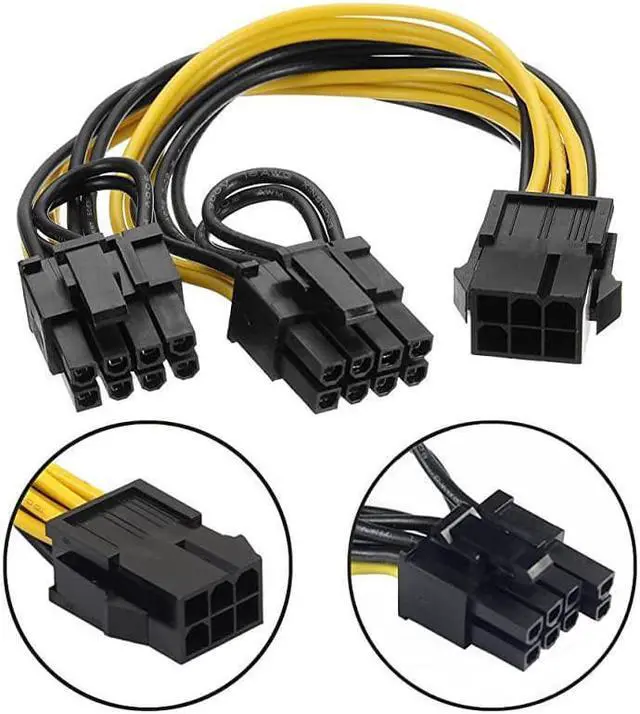 Alt view image 4 of 4 - PCIe 6 Pin to Dual PCIe 8 Pin 6+2 Graphics Card PCI Express Power Adapter GPU VGA YSplitter Extension Cable Mining Video Card Braided Sleeved Power Cable 9 inches 2 Pack