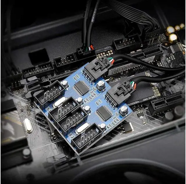 Alt view image 6 of 7 - Motherboard 9 Pin USB Header Splitter Male 1 to 4 Female Extension Splitter Cable Desktop Card 9-Pin USB 2.0 HUB Connector Adapter Port Multiplier