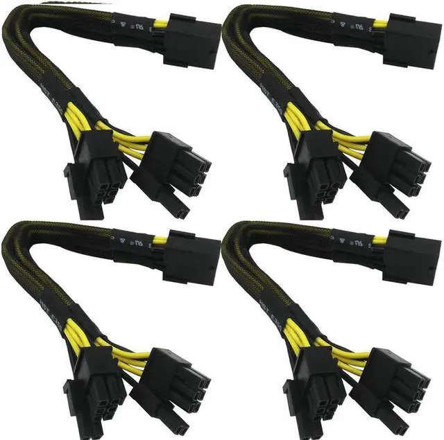 Main image of 18 Gauge 8-Pin Female to Dual 8 Pin (6+2) Male 30.5 cm (12-inch) 18 AWG PCI-E GPU Miner Graphics Video Card VGA Sleeved Braided Woven Extension Power Cable Splitter Black Swan Mining 4/Pack
