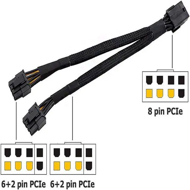 Alt view image 5 of 5 - 18 Gauge 8-Pin Female to Dual 8 Pin (6+2) Male 30.5 cm (12-inch) 18 AWG PCI-E GPU Miner Graphics Video Card VGA Sleeved Braided Woven Extension Power Cable Splitter Black Swan Mining 4/Pack