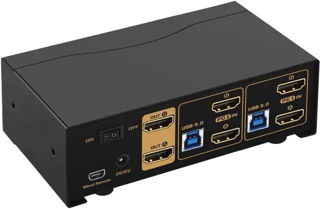 Alt view image 2 of 7 - CKL USB 3.0 HDMI KVM Switch Dual Monitor 2 Port Extended Display 4K 60Hz with Cables and Audio 922HUA-3