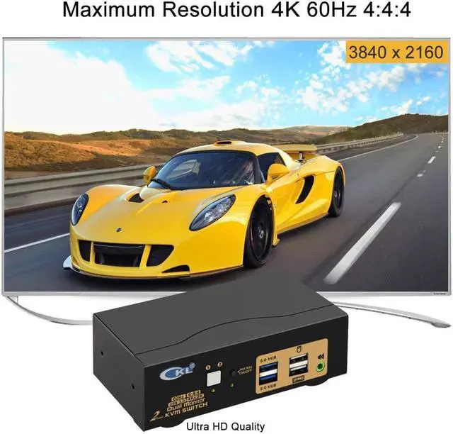 Alt view image 7 of 7 - CKL USB 3.0 HDMI KVM Switch Dual Monitor 2 Port Extended Display 4K 60Hz with Cables and Audio 922HUA-3