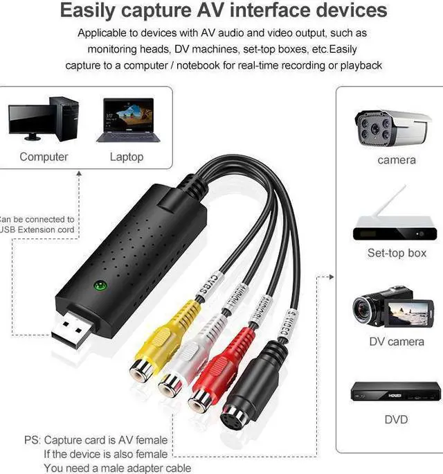 Alt view image 4 of 5 - Video Audio VHS VCR Video Capture Card USB2.0 To DVD Converter Capture Card Adapter
