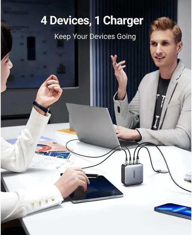 Alt view image 5 of 7 - UGREEN 100W USB C Wall Charger - 4 Port GaN PD Fast Charger USB-C Power Adapter Compatible with MacBook Pro/Air, Dell XPS, iPad Mini/Pro, iPhone 13/13 Pro Max/iPhone 12, Galaxy S22/S21, Pixel