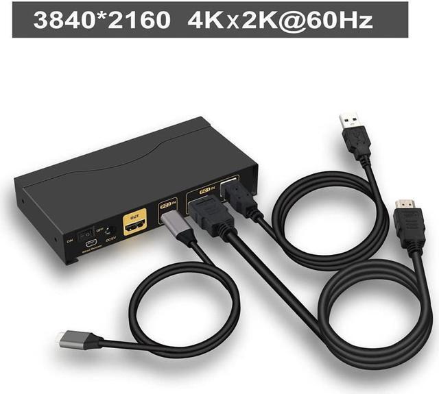 Alt view image 2 of 7 - 4K@60Hz 2 Port KVM HDMI + USB-C with Audio and Cables, HDMI KVM Switch USB C for 2 Mac/Computers/Mobile Phone Sharing Monitor Keyboard Mouse