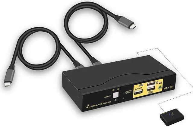 Main image of 4K@60Hz 2 Port USB C KVM Switch with Audio, Dual Port USB-C KVM Switcher for 2 Computers/Mac/Mobile Sharing 1 Monitor, Keyboard and Mouse Support Most Operate System