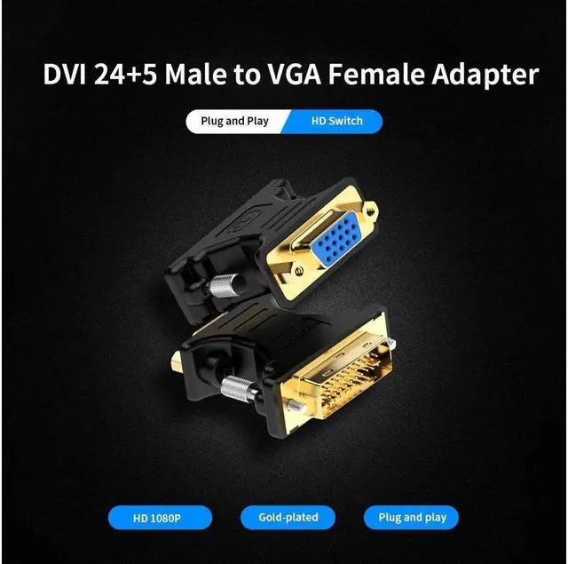 Alt view image 3 of 5 - DVI to VGA Adapter DVI 24+5 Male to VGA Female Converter 1080P HD Gold-plated Adapter for PC Displayer Projector