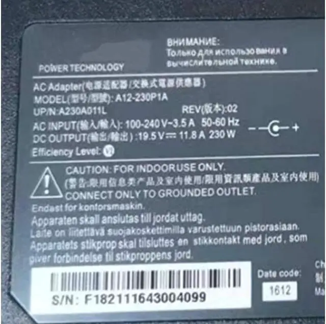 Alt view image 4 of 7 - New 19.5V 11.8A 230W 7.4 x 5.0mm Compatible with Chicony A12-230P1A AC Adapter for MSI GT72S G752VY GE63VR ADP-230EB T A230A006L A230A011L
