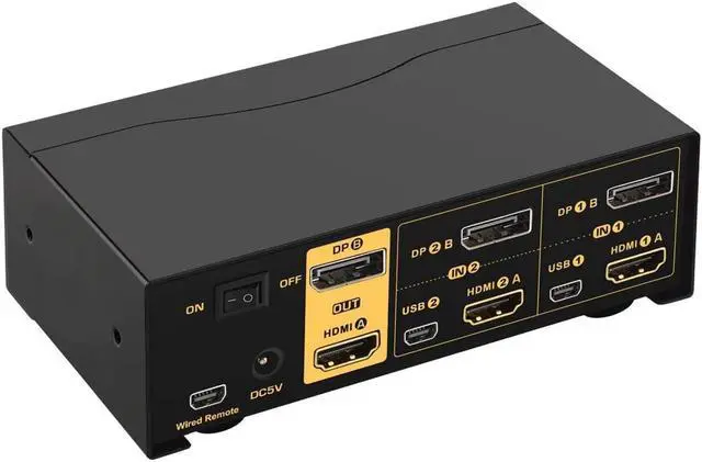 Alt view image 2 of 7 - 2 Port Dual Monitor KVM Switch HDMI + DisplayPort 4K 60Hz, 2x2 PC Monitor Keyboard Mouse Selector with Audio and 2 USB 2.0 HUB