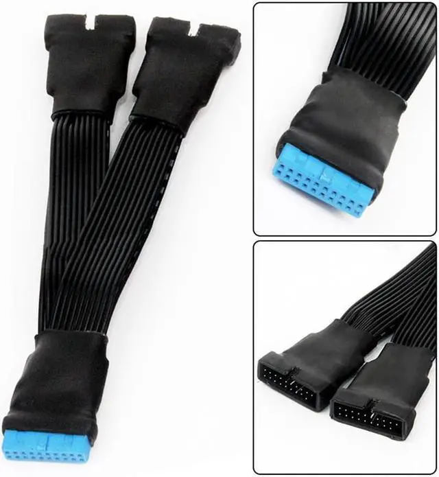 Alt view image 2 of 6 - 12cm 19-pin to USB 3.0 20-pin 1 to 2 Power Splitter Cable 18AWG for Motherboard