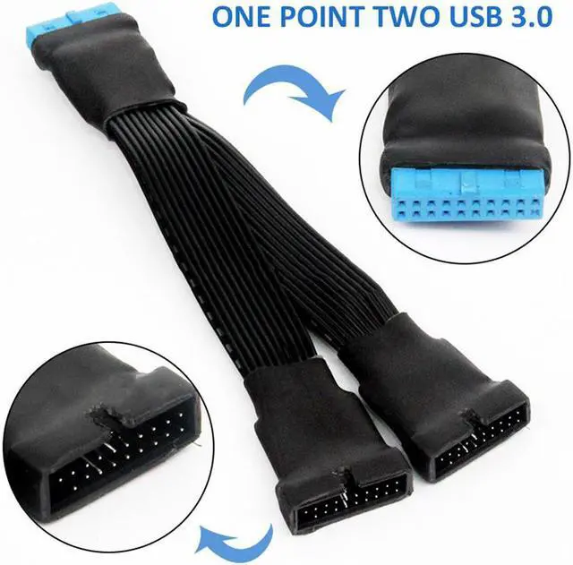 Main image of 12cm 19-pin to USB 3.0 20-pin 1 to 2 Power Splitter Cable 18AWG for Motherboard