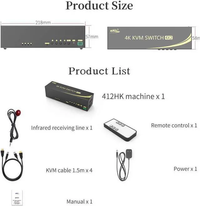Alt view image 6 of 6 - HDMI KVM Switch 4 in 2 Out Dual Monitor Extended Display 4K @60Hz 4:4:4 with Audio and USB 2.0 Hub Sharing PC Monitor Keyboard Mouse Switcher