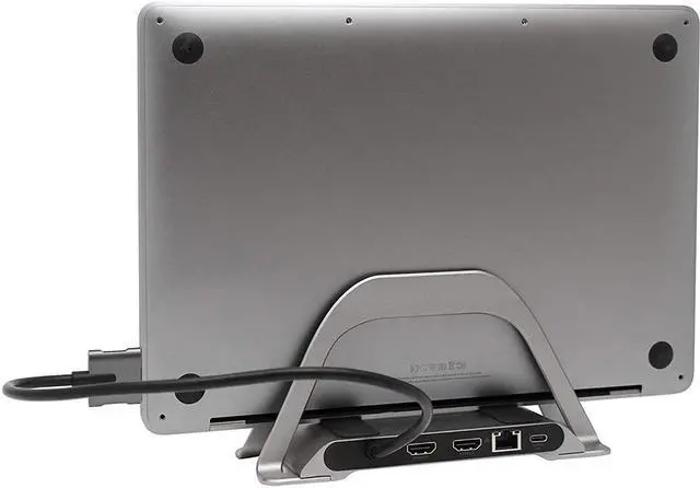 Alt view image 2 of 4 - Vertical Stand for MacBook with Integrated 10-in-1 Dual Display Hub USB-C Dual Display 10-in-1 Docking Station for MacBooks | USB C Hub for MacBook Only