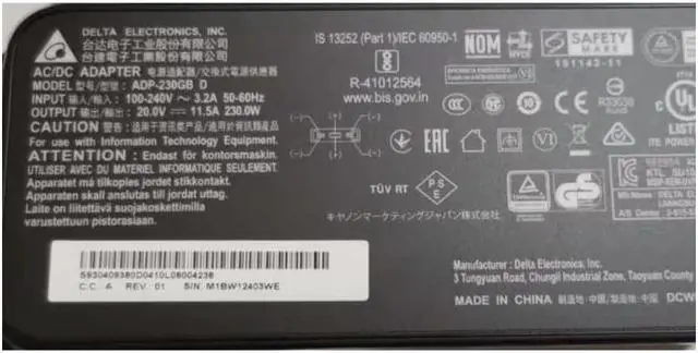 Alt view image 2 of 2 - DELTA 20V 11.5A 230W ADP-230GB D Gaming Laptop Charger AC Adapter For MSI GP76 GE66 GE76 A17-230P1B Power Supply