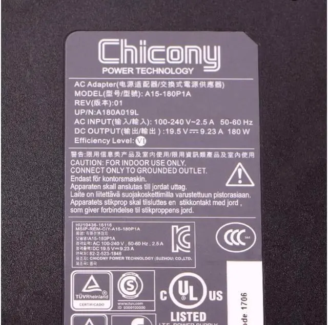 Alt view image 2 of 2 - 19.5V 9.23A 180W Chicony A15-180P1A A17-180P4A AC Adapter For MSI GS63VR 6RF GP62MVR STEALTH Laptop Power Supply Charger