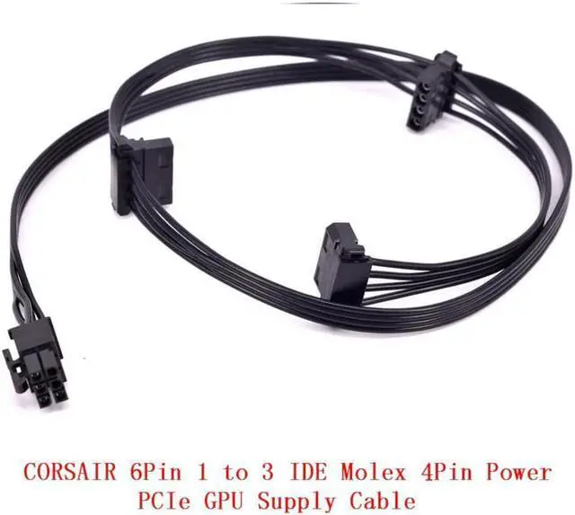 Alt view image 4 of 4 - PCI-e 6Pin 1 to 3 IDE Molex 4Pin Power Supply Cable for CORSAIR CS CX HX RM Series CS450M CS550M CS650M CS750M CS850M CX450M CX650MX CX750M HX1050 HX850 HX750 HX650 RM450 RM550