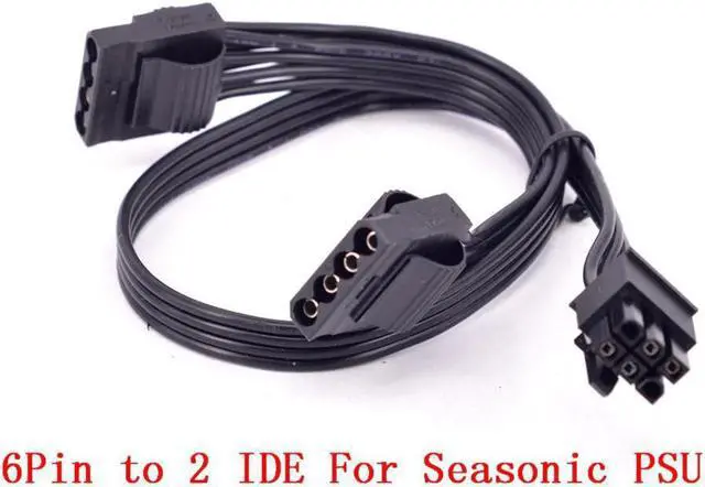 Main image of PCIe 6Pin to Dual 4Pin IDE Power Supply Cable for Seasonic KM3 Series X-750 X-850 SS-1050XP3 SS-1200XP3 M12II Evo Series 520 620 650 750 850 Snow Silent 750 1050 FOCUS PLUS Gold SSR-850FX/750FX