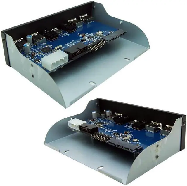 Alt view image 3 of 4 - USB 3.0 2-Port + USB 2.0 2-Ports +Type-C Port 5.25 Inch Metal Front Panel USB Hub with 1 HD Audio Output Port/1 Microphone Input Port for Desktop [ 20 Pin Connector & 2ft Adapter Cable]