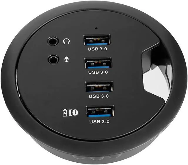 Main image of WDX Desk-Fit (Diameter 3.14" or 80MM) 4 Port USB 3.0 Hub with 3.5mm Audio Mic Phone Jack/BC 1.2 USB Charger, 5V/2A Power Adapter for iPhone/Smart Phones(usb3.0 4 Port)