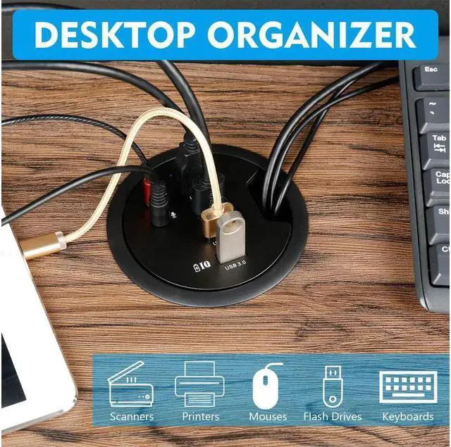 Alt view image 4 of 7 - WDX Desk-Fit (Diameter 3.14" or 80MM) 4 Port USB 3.0 Hub with 3.5mm Audio Mic Phone Jack/BC 1.2 USB Charger, 5V/2A Power Adapter for iPhone/Smart Phones(usb3.0 4 Port)