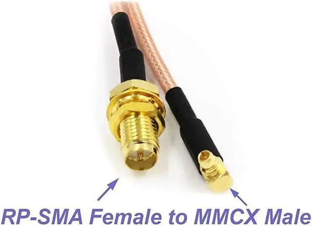 Alt view image 3 of 4 - of 2 RF RG316 Pigtail RP-SMA Female Antenna Connector to MMCX Male Low Loss Coaxial Cable Adapter Right Angle (2.5 inches (6.5 cm))
