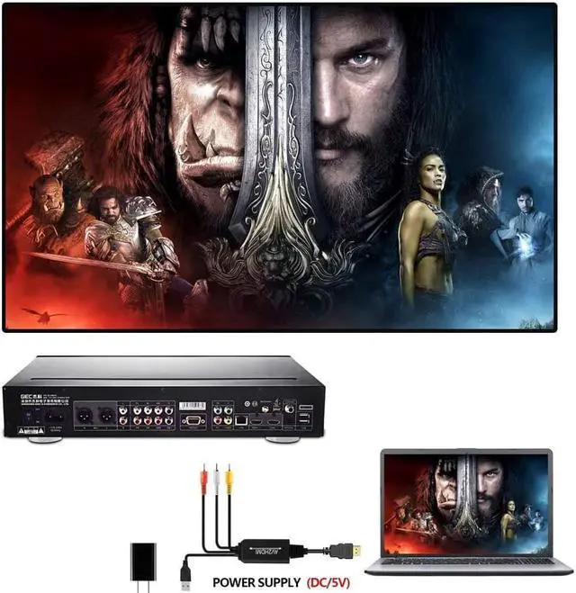 Alt view image 7 of 7 - Digitblue RCA to HDMI Converter, AV to HDMI Adapter Cable, 3RCA CVBS Composite to Audio Video Converter Supporting PAL NTSC 1080P for PC Laptop,Xbox,PS3,PS4,TV,STB,VH, VCR Camera DVD Players