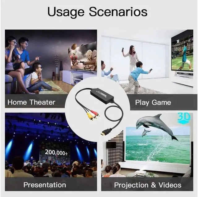 Alt view image 6 of 7 - Digitblue RCA to HDMI Converter, AV to HDMI Adapter Cable, 3RCA CVBS Composite to Audio Video Converter Supporting PAL NTSC 1080P for PC Laptop,Xbox,PS3,PS4,TV,STB,VH, VCR Camera DVD Players